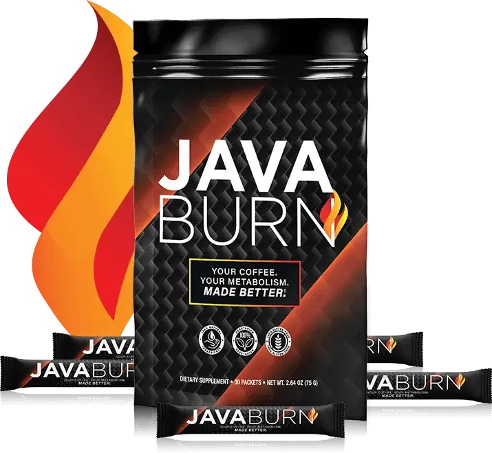 "Java Burn product packaging featuring dietary supplement for coffee lovers, promoting metabolism boost and weight loss."