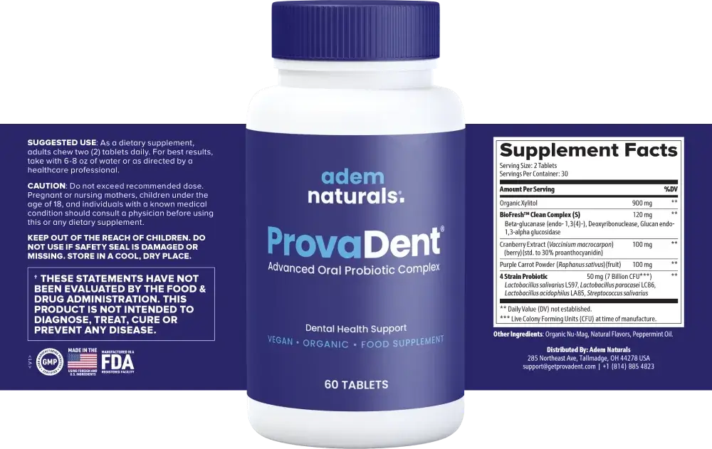 ProvaDent reviews Supplement Facts Label - Oral Probiotic Complex with Organic Xylitol, Beta-Glucanase, Cranberry Extract, and Probiotic Strains